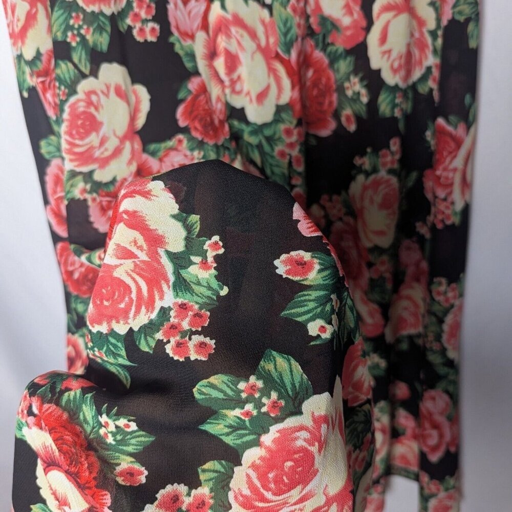 Vintage Black Floral Maxi Skirt Romantic Cottagecore Slit Boho Festival Sheer Sm - Picture 4 of 6